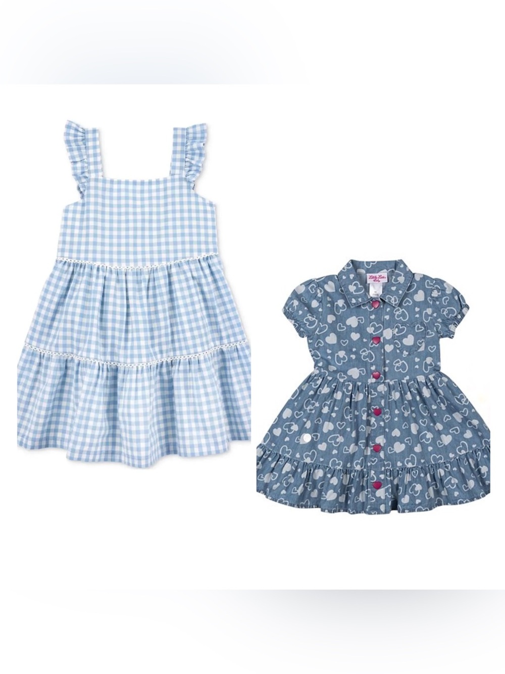 Two Like New Toddler Girls Dresses, Blue Gingham & Hearts Denim Dress, Size 3T